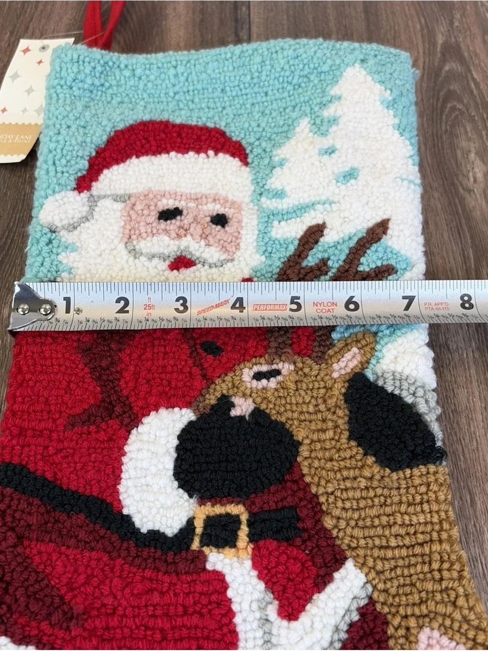 Macy's Holiday Lane Santa & Reindeer Hooked Wool Christmas Stocking 19